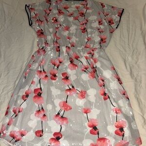 DKNY Women’s White Dress with Pink Cherry Blossom Sequin Print